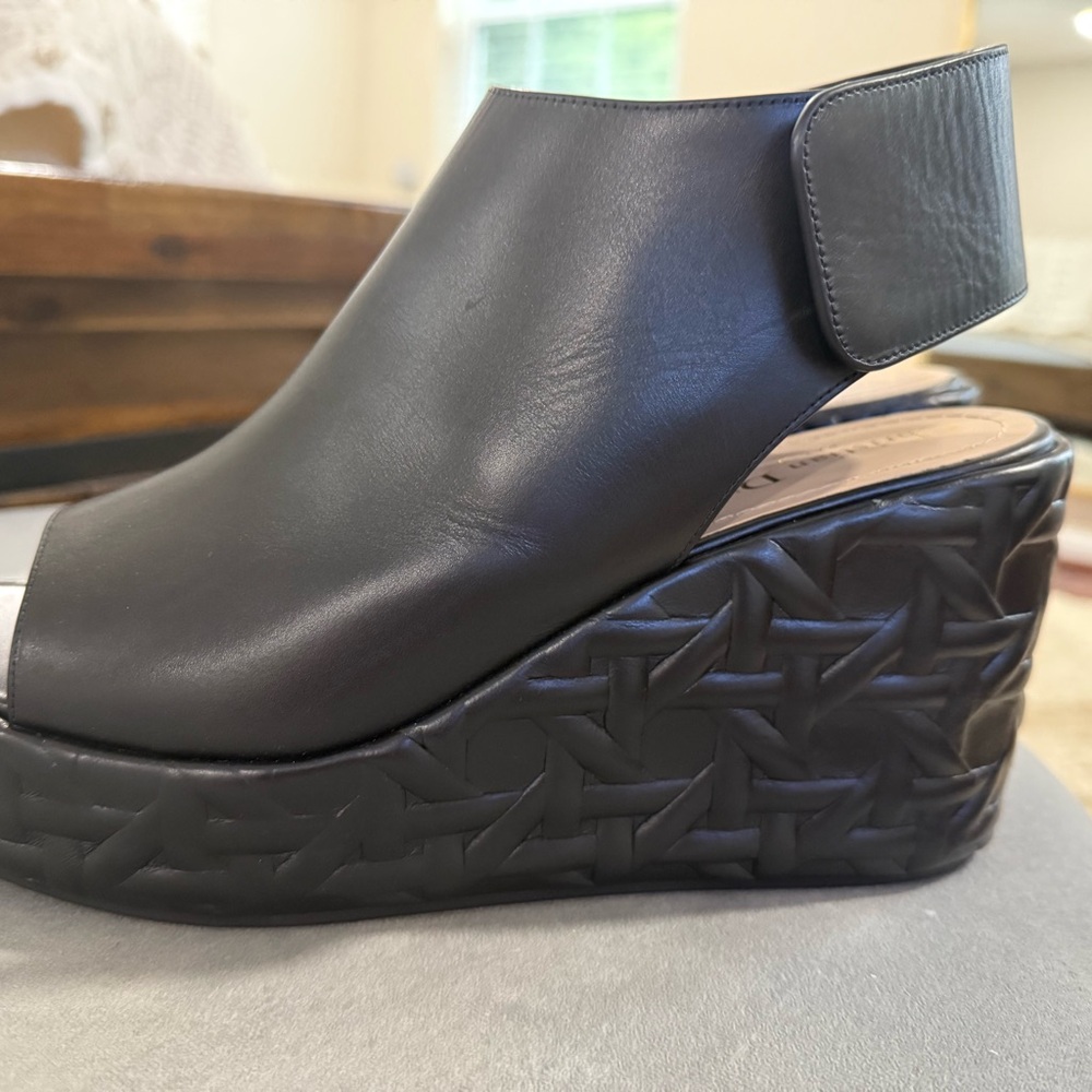 Authentic Dior Black Wedge Shoes with Platform Design.